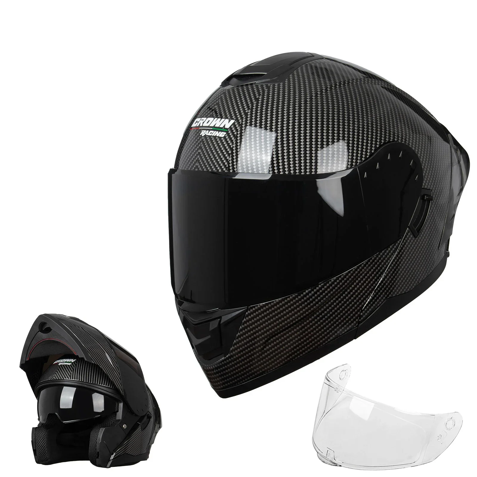 Dual Visor Motorcycle Racing Helmet - Casco modulare per moto Crown Racing